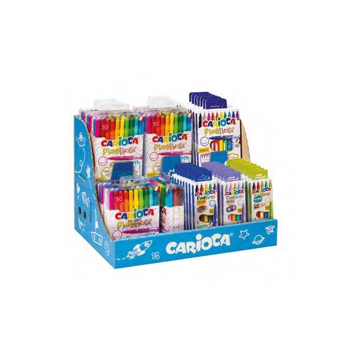 Carioca Fineliner Expositor con 50 Packs Surtidos de Rotuladores Fineliner - Punta Blanca de Acetal 0.5mm - Colores Surtidos