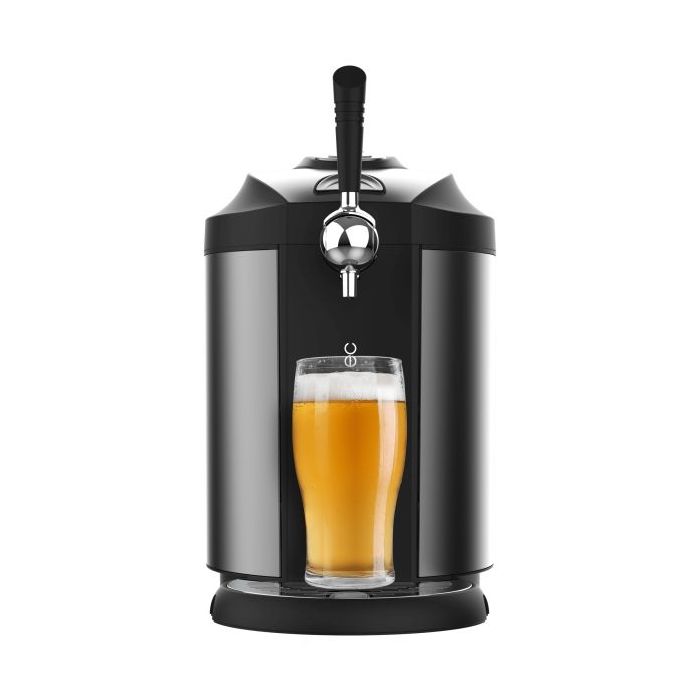 Cecotec BeerFlow Steel 5000 Dispensador de Cerveza - 65W - Compatible con Barriles 5L - Temperatura de 2 a 12°C - Indicador LED - Bandeja Recogegotas Extraible - Base Antideslizante - Color Negro y Gris