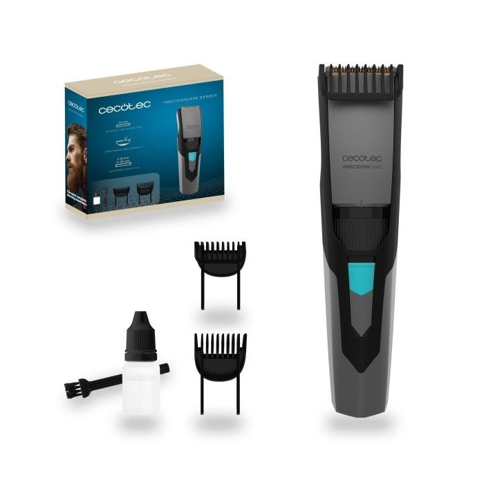 Cecotec PrecisionCare Barber Recortadora para Cabello y Barba Inalambrica - Peines Surtidos Incluidos - Cuchillas de Acero Inoxidable - Autonomia 60min - Recarga en 2h - Color Gris
