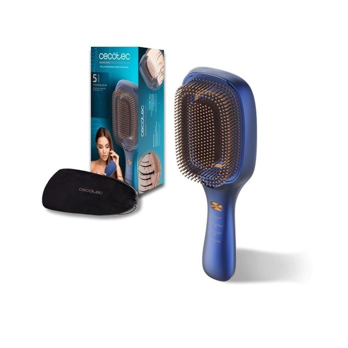 Cecotec HairCare Revitalize Blue Cepillo Reparador de Cabello - Multifuncional - Masaje Vibratorio - Emision de Iones Negativos - Microcorrientes EMS - Luz LED - Laser LLLT- Color Azul Marino