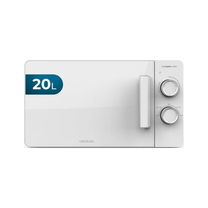 Cecotec Proclean 3020 Flatbed Microondas sin Plato - Potencia de 700W - Capacidad 20L - Revestimiento Ceramico - Temporizador 30min - Tecnologia 3Dwave Envolvente - Elegante - Color Blanco
