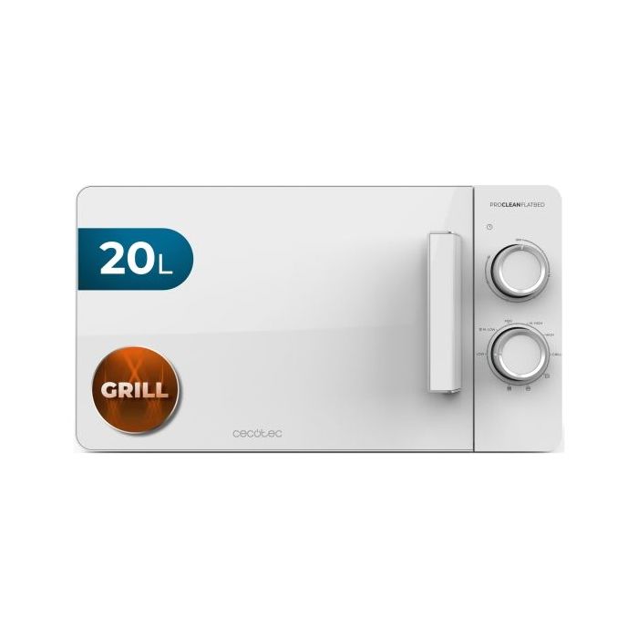 Cecotec Proclean 3120 Flatbed Microondas sin Plato - 700W - Capacidad de 20L - Grill de 800W - Tecnologia 3Dwave Envolvente - Revestimiento Ceramico - Temporizador de 30min - Elegante - Color Blanco