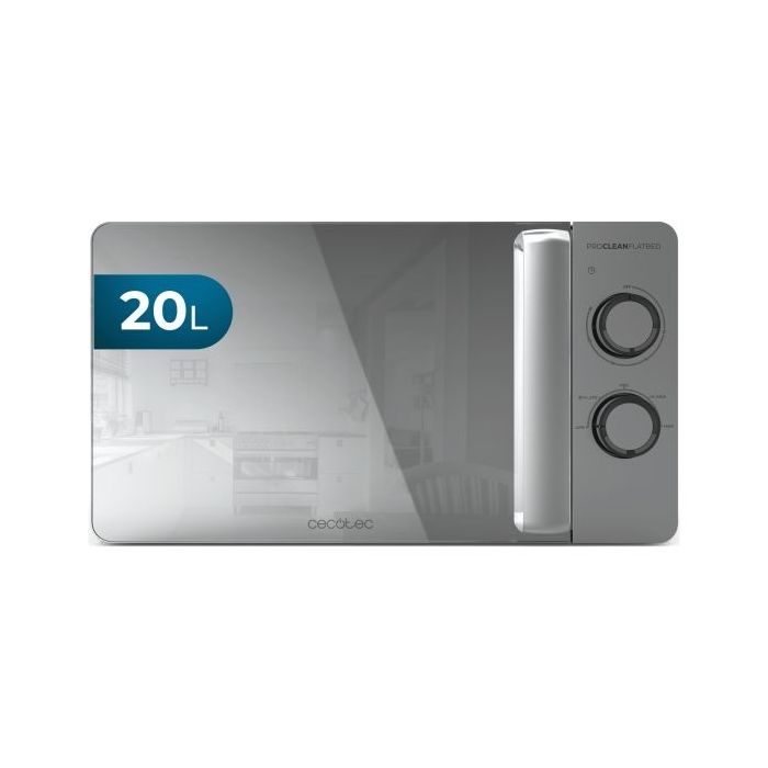 Cecotec Proclean 3060 Flatbed Mirror Microondas sin Plato - 700W - Capacidad de 20L - Revestimiento Ceramico - Temporizador - Espejo Metalizado - Tecnologia 3Dwave Envolvente - Acero Inoxidable