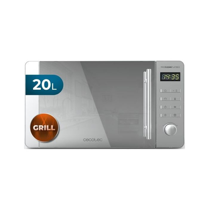 Cecotec Proclean 5120 Flatbed Inox Microondas sin Plato - Potencia de 700W - Capacidad de 20L - Grill de 800W - Revestimiento Ceramico - Pantalla LED - Elegante - Acero Inoxidable