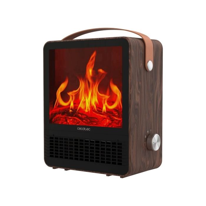 Cecotec ReadyWarm 1500 Ceramic Flames Calefactor Ceramico de Sobremesa - 1500W - Efecto Llamas - Termostato Ajustable - 2 Modos - Facil Control y Encendido - Color Madera Oscuro