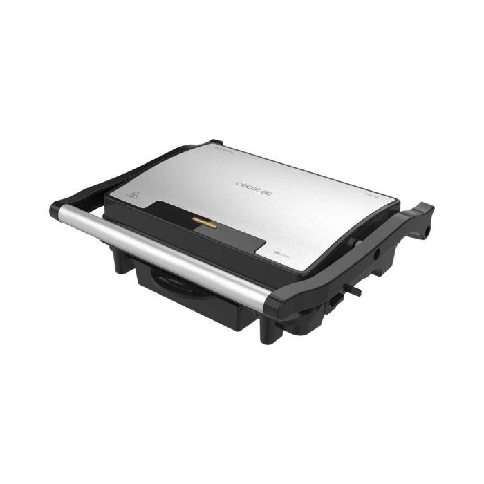 Cecotec Rock'nGrill Rapid Parrilla Electrica - 1500W - Revestimiento Antiadherente - Placa Ajustable en Altura - Bandeja Recogegrasas - Compacto - Ideal para Sandwiches - Acero Inoxidable