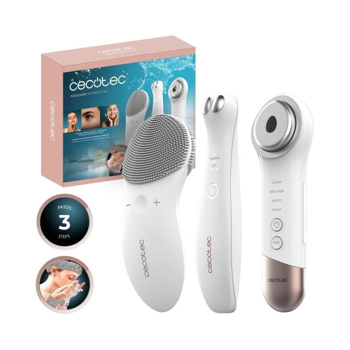 Cecotec FaceCare SkinRoutine Pack de Cuidado Facial - Limpiador con Doble Cara - Vibracion para Limpieza Profunda - Intensidad Ajustables - Funcion Calor - Diadema - Color Blanco
