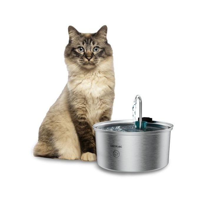 Cecotec Pumba 3200 Refresh Bebedero para Mascotas - Capacidad de 3.2L - Acero Inoxidable - Efecto Cascada - Silencioso - Facil de Limpiar - Incluye Filtro