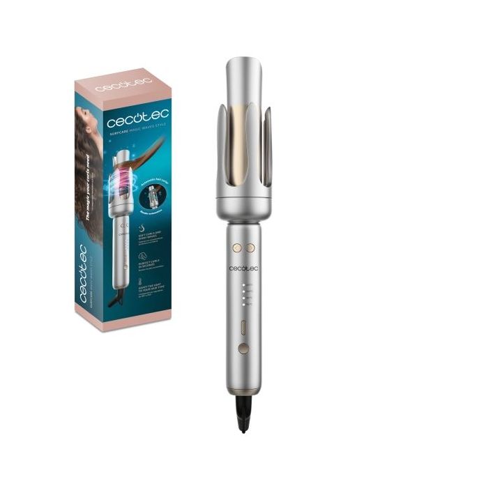 Cecotec SurfCare Magic Waves Style Rizador de 32mm - Rizos Suaves y Brillantes - Revestimiento Ceramica y Turmalina - 4 Temperaturas Ajustables - Punta Fria - Autoapagado - Cable Giratorio - Color Plata