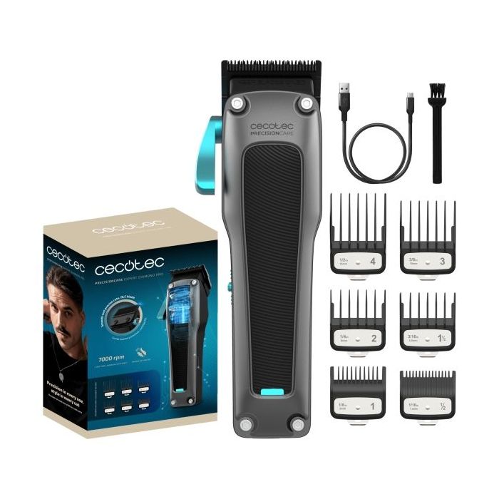 Cecotec PrecisionCare Expert Diamond Pro Cortapelos Inalambrico - Cuchilla Dlc de Diamante - Velocidad 7000rpm - Peines Ajustables Metalicos - Bateria de 2500mAh - Precision Milimetrica - Color Negro