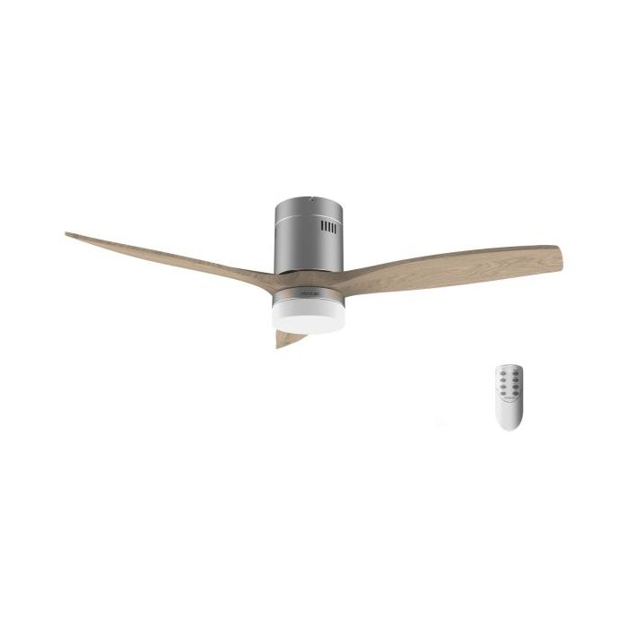 Cecotec EnergySilence Aero 5600 Classic Steel Ventilador de Techo con 3 Aspas de Madera y Luz - 40W - Diametro de 52" - 6 Velocidades - LED - Modo Invierno - Temporizador - Acero Inoxidable
