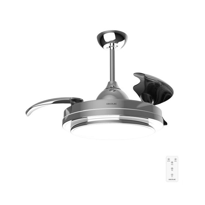 Cecotec EnergySilence Aero 4300 lnvisible Double Metal Ventilador de Techo con 3 Aspas y Luz - 35W - 6 Velocidades - Aspas Retractiles - Temporizador - Iluminacion Regulable - Acero Inoxidable