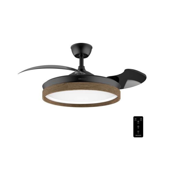 Cecotec EnergySilence Aero 4320 Invisible WoodandBlack Ventilador de Techo con Luz LED Regulable - 35W - 6 Velocidades - Aspas Retractiles - Temporizador - Acabado en Madera - Color Negro