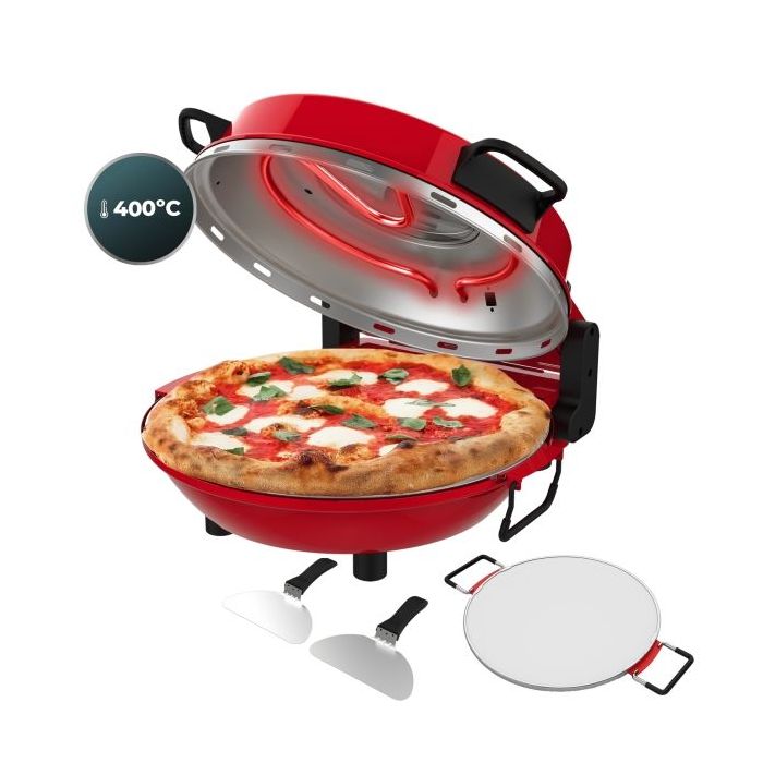 Cecotec Fun Pizza and Co Mamma Mia Window Horno Electrico para Pizzas - 1200W - Ventana de Visualizacion - Temporizador - Temperatura Ajustable - Resistencias Superior e Inferior - Color Rojo