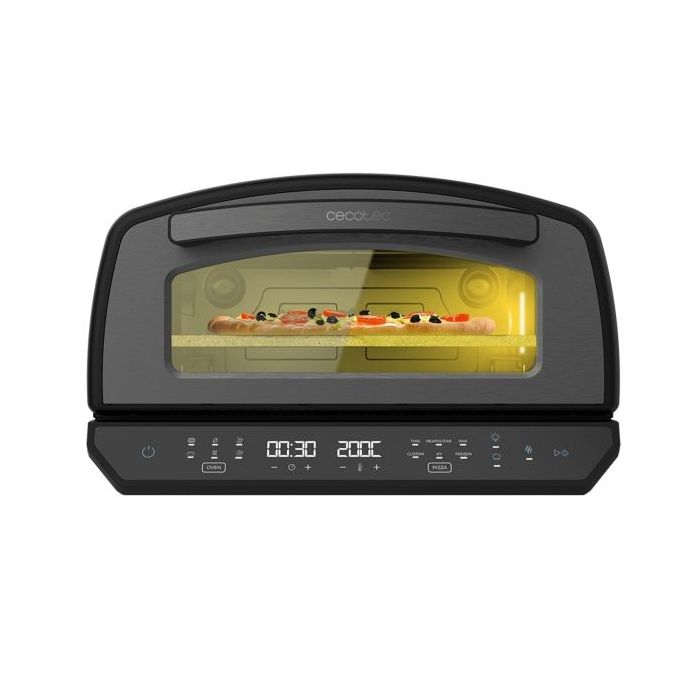 Cecotec Pizza and Co 500 Max Horno Electrico para Pizzas - 2200W - Capacidad de 13L - Pantalla LED - Rango de 60 a 500°C - Multifuncional - 6 Modos - Ahumado con Virutas - Color Negro