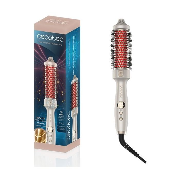Cecotec InstantCare ThermoGlow Cepillo Alisador - Tecnologia de Infrarrojos - 5 Temperaturas Ajustables - Barril de 38mm - Funcion Memoria - Pantalla Digital - Apagado Automatico - Color Blanco
