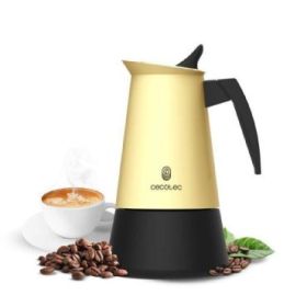 Cecotec Piccolina 600 Cafetera Italiana para 6 Tazas de Acero Inoxidable - Capacidad de 300ml - Junta de Silicona - Compatible con Todo Tipo de Cocinas - Valvula de Seguridad - Color Negro y Amarillo