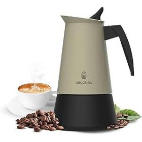 Cecotec Piccolina 600 Cafetera Italiana para 6 Tazas de Acero Inoxidable - Capacidad de 300ml - Junta de Silicona - Compatible con Todo Tipo de Cocinas - Valvula de Seguridad - Color Negro y Verde