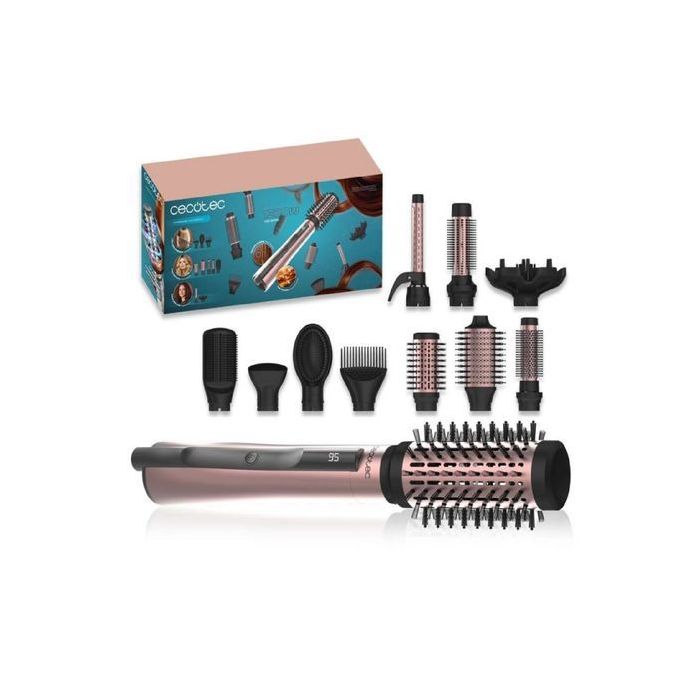 Cecotec CeramicCare 10in1 AirBrush Cepillo de Aire Multifuncion - 1200W - Revestimiento Ceramico - Tecnologia Ionica - Pantalla Digital - 10 Accesorios Intercambiables - Color Negro y Rosa