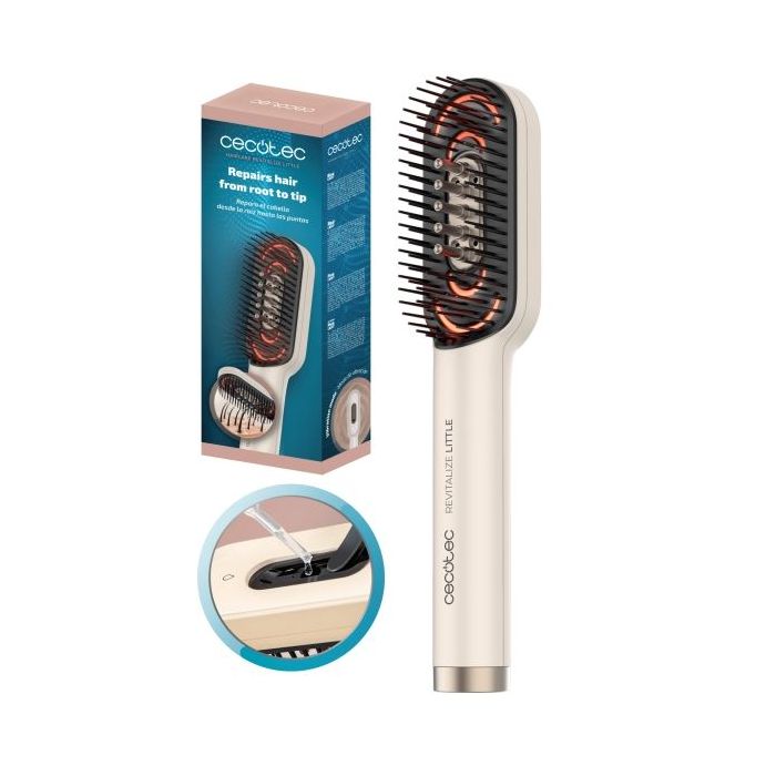 Cecotec HairCare Revitalize Little Cepillo Reparador de Cabello - Desenredante - Luz LED - Aplicador de Serum Integrado - Masaje Vibratorio - Color Blanco