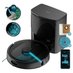 Cecotec Conga 9990 AI Spin Revolution Ultra Power Home Robot Aspirador 4 en 1 con Base de Autovaciado - 10kPa - Chip con IA - Mopas Giratorias - Autonomia 240min - Cepillo Antienredos - Color Negro