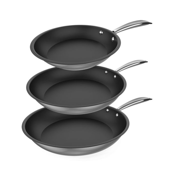 Cecotec Polka Classy Steel Pack de 3 Sartenes de 20, 24 y 28cm - Acero Inoxidable - Alta Durabilidad - Ideal para Diferentes Cocinas - Facil de Limpiar - Resistente - Color Negro