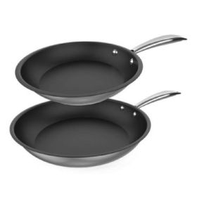 Cecotec Polka Classy Steel Pack de 2 Sartenes de 20 y 24cm - Acero Inoxidable - Fondo Difusor de Calor - Antiadherente - Compatible con Induccion - Mango Remachado - Apto Lavavajillas - Color Negro