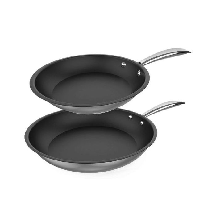 Cecotec Polka Classy Steel Pack de 2 Sartenes de 20 y 24cm - Acero Inoxidable - Fondo Difusor de Calor - Antiadherente - Compatible con Induccion - Mango Remachado - Apto Lavavajillas - Color Negro