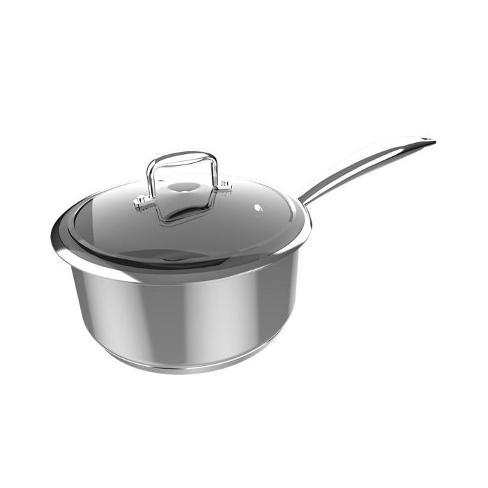 Cecotec Polka Classy Cazo de 16cm de Diametro - Acero Inoxidable 18/10 - Capacidad de 1.3L - Antiadherente - Compatible con Induccion - Tapa de Cristal Templado - Mango Remachado - Horno hasta 230°C