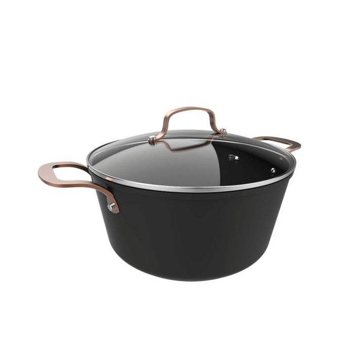 Cecotec Polka Fantasy Olla de 28cm de Diametro - Capacidad de 7.1L - Aluminio Forjado - Tapa de Cristal Templado - Asas de Acero Inoxidable - Antiadherente - Compatible con Induccion - Color Negro