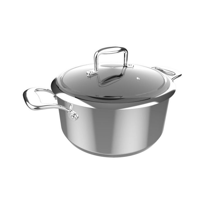 Cecotec Polka Classy Olla de 24cm de Diametro - Capacidad de 4L - Acero Inoxidable 18/10 - Tapa de Cristal y Acero - Revestimiento Antiadherente - Apto para Lavavajillas - Compatible con Induccion