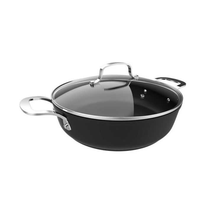 Cecotec Polka Fantasy Olla de 28cm de Diametro - Aluminio Forjado - Antiadherente - Compatible con Induccion - Tapa de Cristal Templado - Asas de Acero Inoxidable - Capacidad de 4.1L - Color Negro