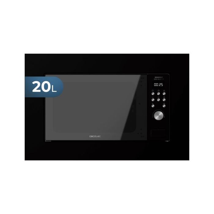 Cecotec GrandHeat 2000 Built-in Microondas Encastrable - 700W - Capacidad 20L - Grill 900W - 9 Funciones Preconfiguradas - Descongelacion por Peso - Temporizador - Seguridad Infantil - Color Negro