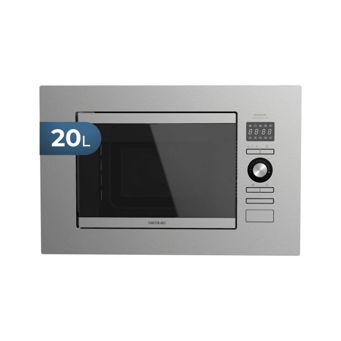 Cecotec GrandHeat 2090 Built-in Microondas Encastrable - 800W - Capacidad 20L - Grill 1000W - 8 Funciones Preconfiguradas - Temporizador - Revestimiento Acero Inoxidable - Bloqueo Infantil