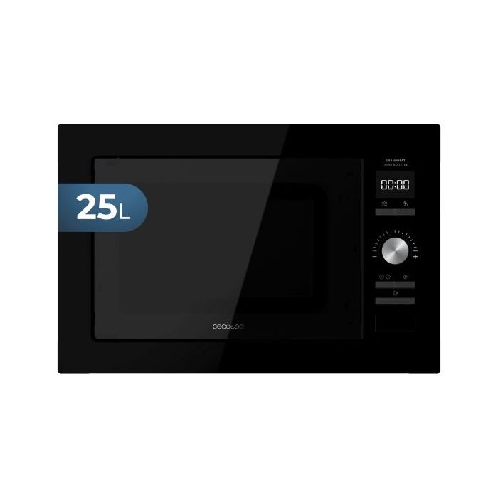 Cecotec GrandHeat 2590 Built-in Microondas Encastrable - 900W - Capacidad 25L - Grill 1000W - 8 Funciones Preconfiguradas - Temporizador - Revestimiento Acero Inoxidable - Color Negro
