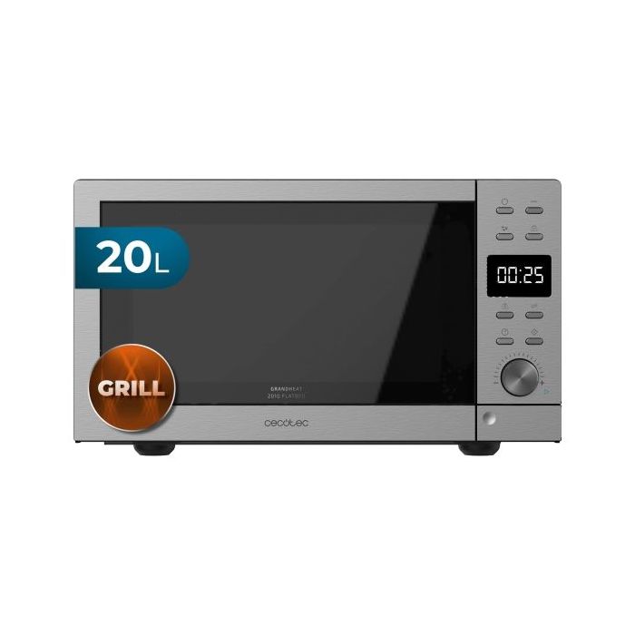 Cecotec GrandHeat 2010 Flatbed Microondas sin Plato - Potencia de 700W - Capacidad 20L - Grill 900W - 9 Funciones Preconfiguradas - Revestimiento Ceramico - Bloqueo Infantil - Acero Inoxidable