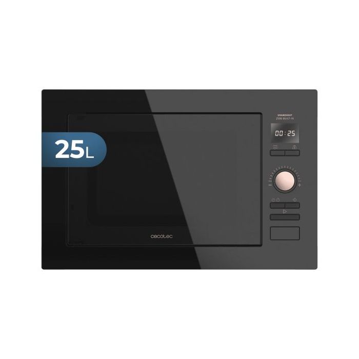 Cecotec GrandHeat 2590 Built-in Microondas Encastrable - 900W - Capacidad 25L - Grill 1000W - 8 Funciones Preconfiguradas - Temporizador - Funcion Quick Start - Bloqueo Infantil - Color Negro