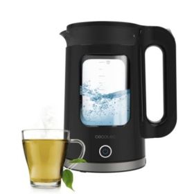 Cecotec Thermosense 330 Glassy Hervidor de Agua Electrico - 2200W - Capacidad 1.7L - Vidrio de Borosilicato - Funcion Mantenimiento de Calor - Filtro Antical - Base 360º - Autoapagado - Color Negro