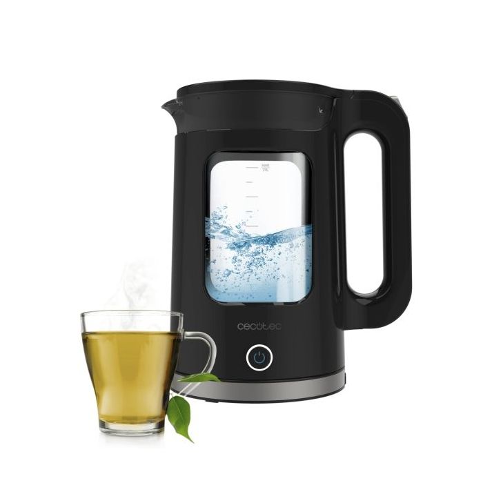 Cecotec Thermosense 330 Glassy Hervidor de Agua Electrico - 2200W - Capacidad 1.7L - Vidrio de Borosilicato - Funcion Mantenimiento de Calor - Filtro Antical - Base 360º - Autoapagado - Color Negro