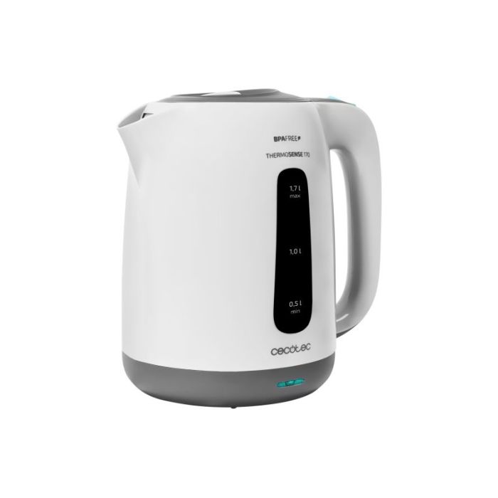Cecotec Thermosense 170 Hervidor de Agua Electrico - Potencia de 2200W - Capacidad 1.7L - Libre de BPA - Base Giratoria 360º - Filtro Desmontable - Sistema de Seguridad - Asa Ergonomica - Color Blanco