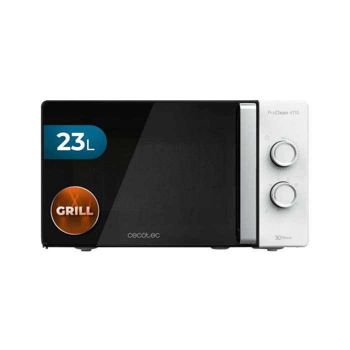 Cecotec Proclean 4110 Microondas - 1280W - Capacidad 23L - Revestimiento Repelente de Suciedad - Tecnologia 3Dwave Envolvente - Grill 1000W - Puerta de Cristal Completa - Temporizador - Color Blanco