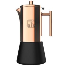 Cecotec Moking 400 Cafetera Italiana para 4 Tazas - Acero Inoxidable - Compatible con Induccion - Apta para Gas, Electrica y Vitro - Facil Limpieza en Lavavajillas - Valvula de Seguridad - Color Cobre
