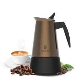 Cecotec Piccolina 200 Cafetera Italiana para 2 Tazas - Acero Inoxidable - Apta para Gas, Electrica y Vitro - Mango Ergonomico - Valvula de Seguridad Integrada - Color Marron Metalizado