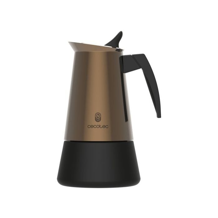Cecotec Piccolina 600 Cafetera Italiana para 6 Tazas - Acero Inoxidable - Apta para Placas Electricas, Vitro y Gas - Piezas Desmontables - Valvula de Seguridad - Color Marron Metalizado
