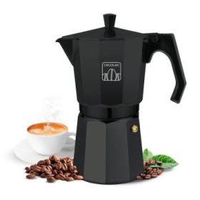 Cecotec Moklassic 300 Cafetera Italiana para 3 Tazas - Aluminio Fundido - Apta para Gas, Electrica y Vitro - Junta de Silicona - Filtro de Acero Inoxidable - Valvula de Seguridad - Color Negro