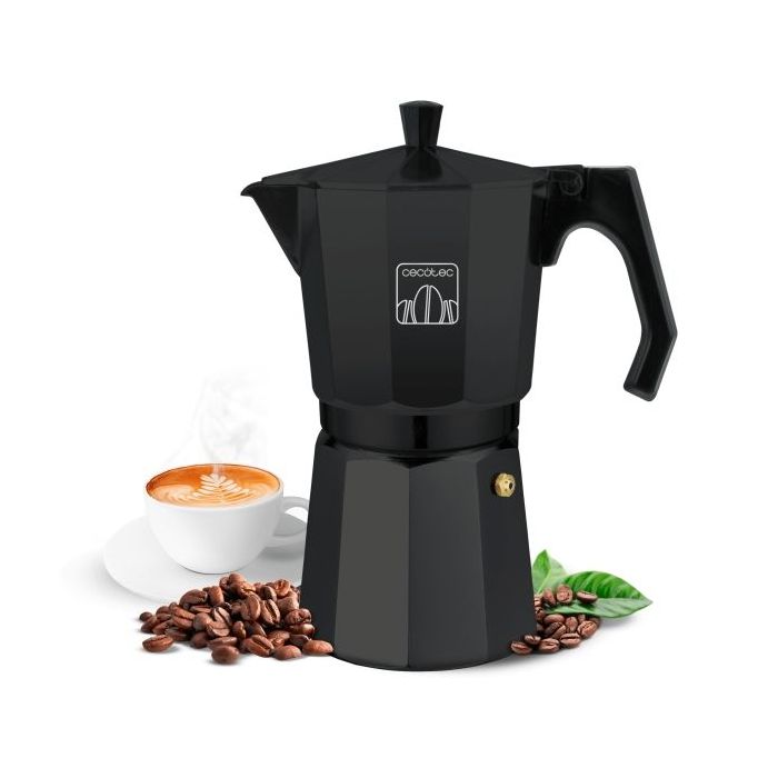 Cecotec Moklassic 300 Cafetera Italiana para 3 Tazas - Aluminio Fundido - Apta para Gas, Electrica y Vitro - Junta de Silicona - Filtro de Acero Inoxidable - Valvula de Seguridad - Color Negro