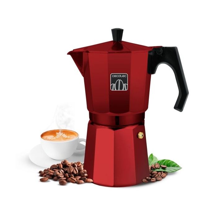 Cecotec Mokclassic 900 Cafetera Italiana para 9 Tazas - Aluminio Fundido - Apta para Gas, Electrica y Vitro - Facil de Limpiar - Valvula de Seguridad - Filtro de Acero Inoxidable - Color Rojo