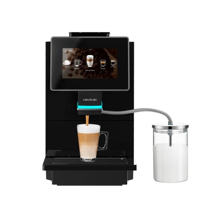 Cecotec Cremmaet Touch OCS Cafetera Automatica Compacta - 1500W - Pantalla Tactil de 7" - Molienda Ceramica - 9 Niveles - Deposito Agua 2L - Autolimpieza - 19bar - Tanque de Leche de 600ml - Color Negro