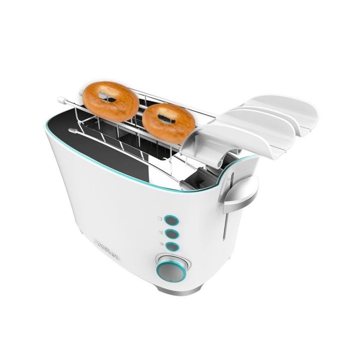 Cecotec Toast and Taste DoubleW Tostadora de Doble Ranura - 650W - Ranura Ancha - Pinzas para Tostadas - 7 Niveles - Funciones Descongelar y Recalentar - Bandeja Recogemigas Extraible - Color Blanco