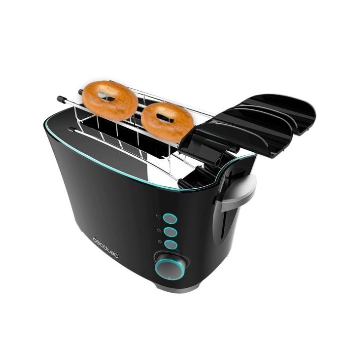 Cecotec Toast and Taste Double B Tostadora de Doble Ranura - 650W - Ranura Ancha - Pinzas para Tostadas - 7 Niveles - Funciones Descongelar y Recalentar - Bandeja Recogemigas Extraible - Color Negro